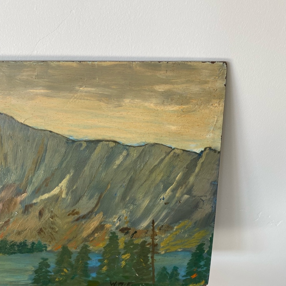 vintage original mountain landscape oil painting mountain scene - Picture 3 of 8